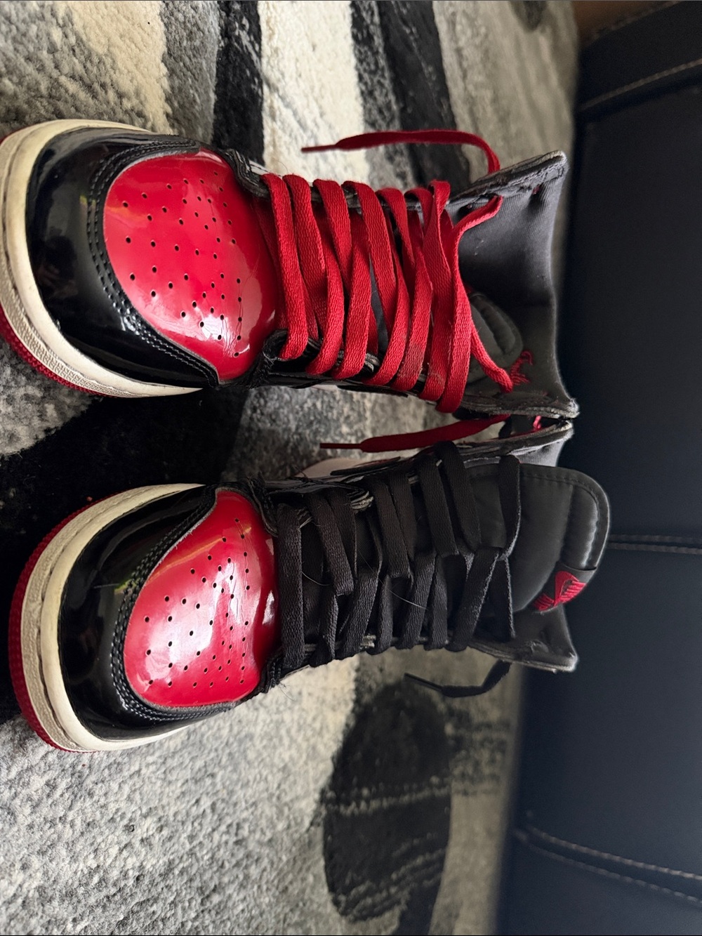 Jordan High-Top Patent Leather Sneaker - Red & Black